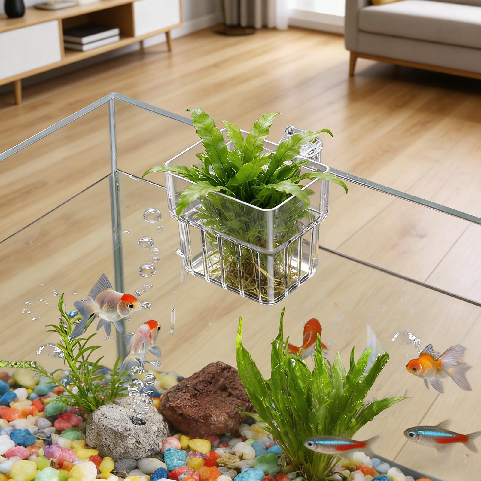 Aquarium Fish Pot - Transparenter Hängbarer Aquarium-Pflanzenhalter für Fischbecken Hydroponisches